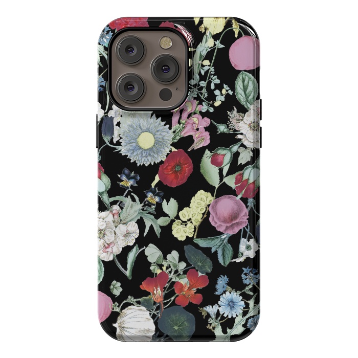 iPhone 14 Pro max StrongFit Vintage flower garden - rich colors on black by Oana 