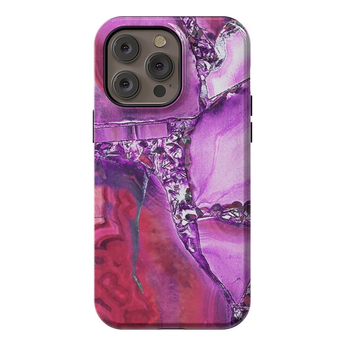 iPhone 14 Pro max StrongFit Vibrant red pink geode and rhinestones by Oana 