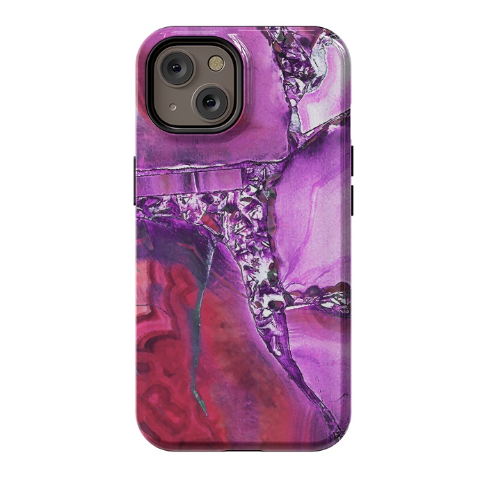 iPhone 14 StrongFit Vibrant red pink geode and rhinestones by Oana 