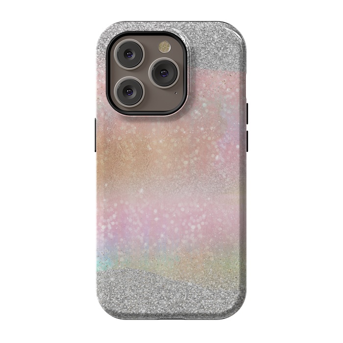 iPhone 14 Pro StrongFit Elegant Silver Gold strokes rainbow glow Glitter abstract image by InovArts