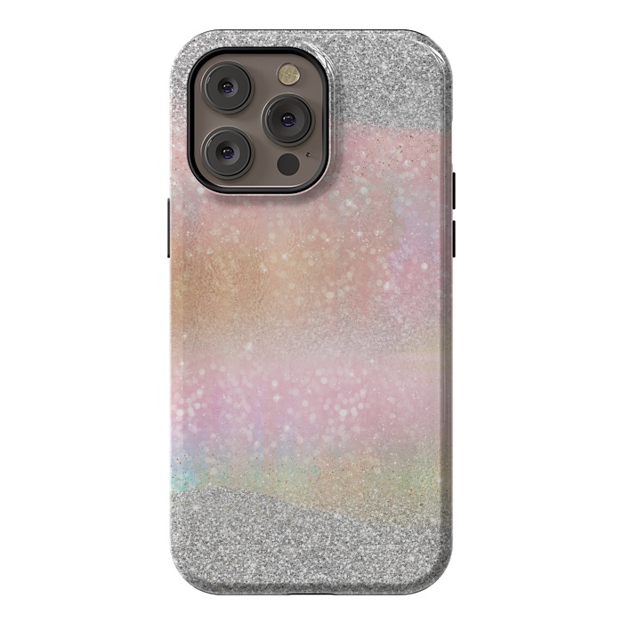 iPhone 14 Pro max StrongFit Elegant Silver Gold strokes rainbow glow Glitter abstract image by InovArts