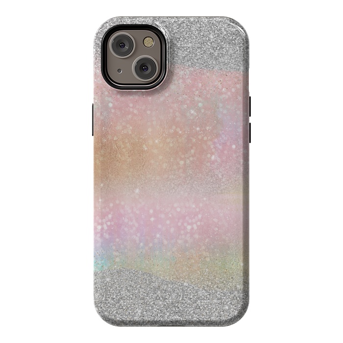 iPhone 14 Plus StrongFit Elegant Silver Gold strokes rainbow glow Glitter abstract image by InovArts