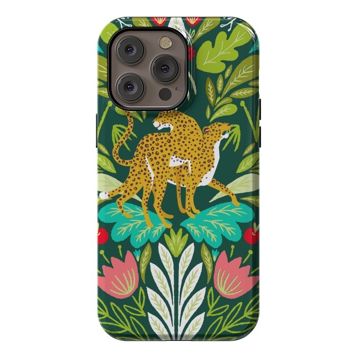 iPhone 14 Pro max StrongFit "Cheetah Couple Illustration, Wild Cat Jungle Nature, Mandala Painting, Wildlife Tropical Tiger" by Uma Prabhakar Gokhale