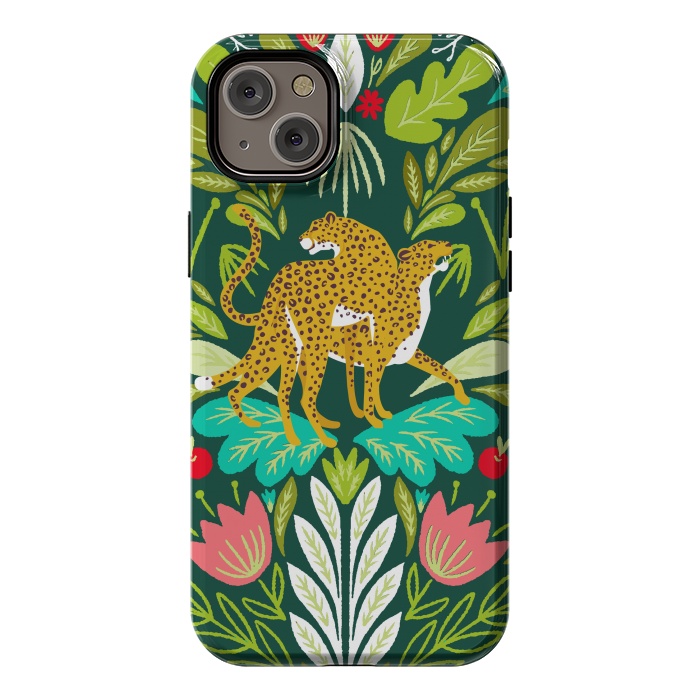 iPhone 14 Plus StrongFit "Cheetah Couple Illustration, Wild Cat Jungle Nature, Mandala Painting, Wildlife Tropical Tiger" by Uma Prabhakar Gokhale