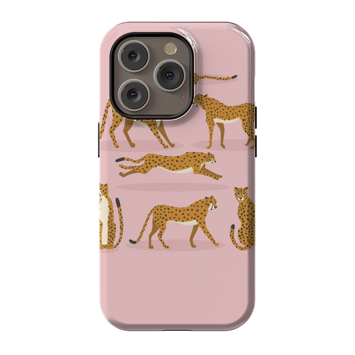 iPhone 14 Pro StrongFit Cheetahs on pink  by Jelena Obradovic