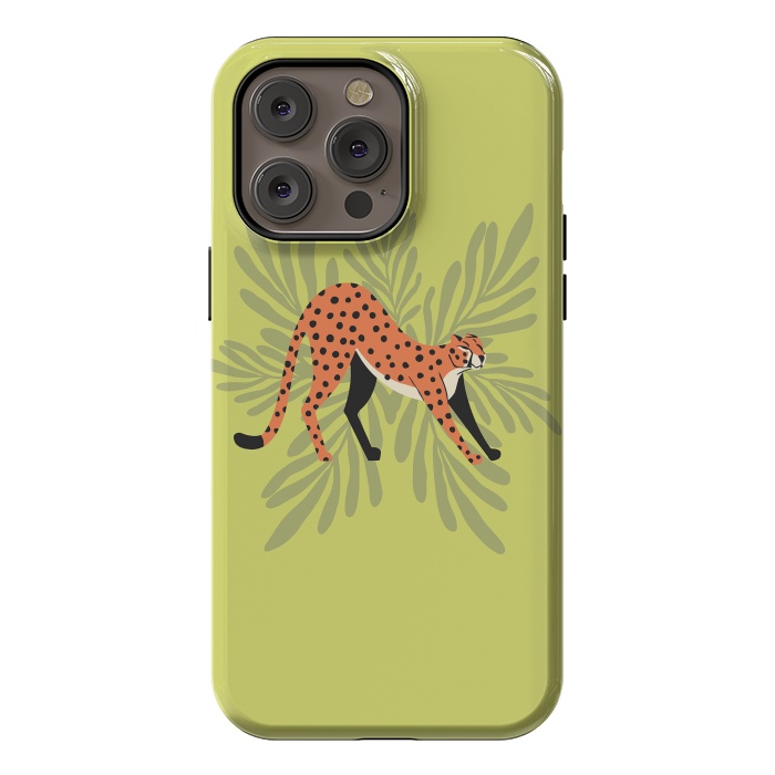 iPhone 14 Pro max StrongFit Cheetah stretching mint by Jelena Obradovic
