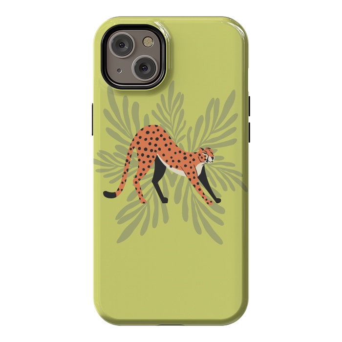 iPhone 14 Plus StrongFit Cheetah stretching mint by Jelena Obradovic