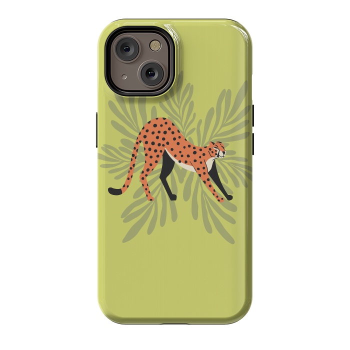 iPhone 14 StrongFit Cheetah stretching mint by Jelena Obradovic
