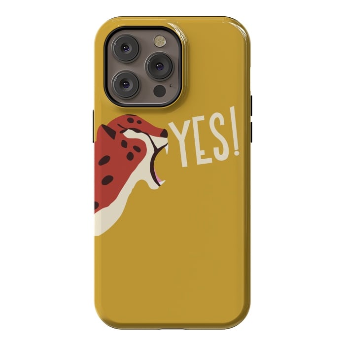 iPhone 14 Pro max StrongFit Cheetah roaring YES, mustard by Jelena Obradovic
