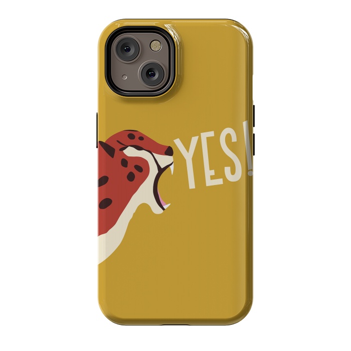 iPhone 14 StrongFit Cheetah roaring YES, mustard by Jelena Obradovic