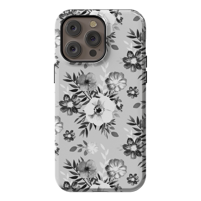iPhone 14 Pro max StrongFit Black and white ink painted flowers by Oana 