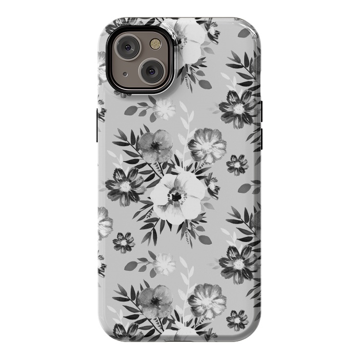 iPhone 14 Plus StrongFit Black and white ink painted flowers by Oana 