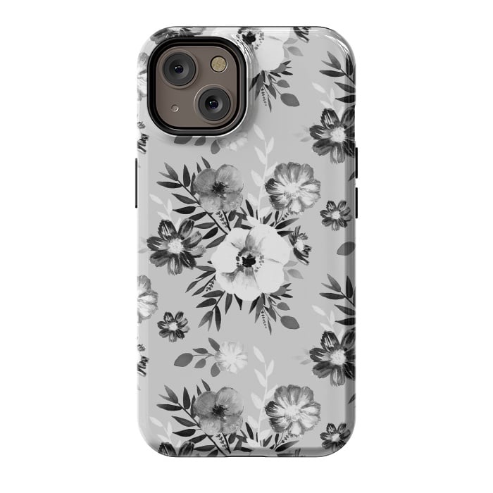 iPhone 14 StrongFit Black and white ink painted flowers by Oana 