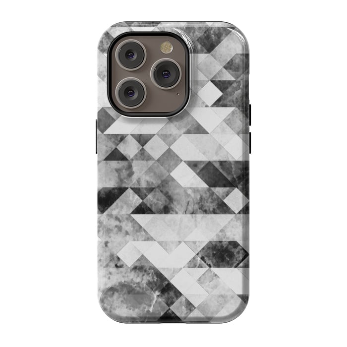 iPhone 14 Pro StrongFit Black and white textured marble triangles by Oana 