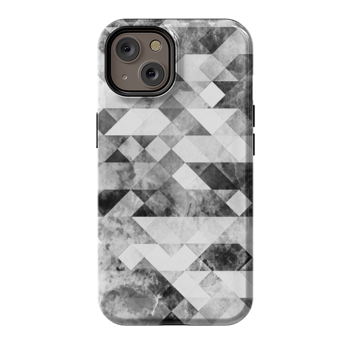 iPhone 14 StrongFit Black and white textured marble triangles by Oana 