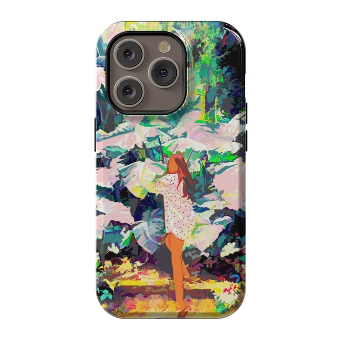 iPhone 14 Pro StrongFit Live Quietly In a Corner Of Nature, Modern Bohemian Woman Jungle Forest Eclectic Painting by Uma Prabhakar Gokhale