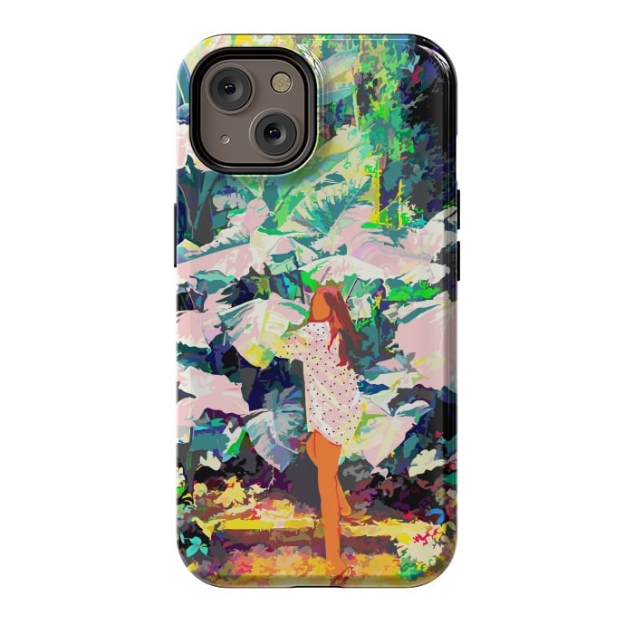 iPhone 14 StrongFit Live Quietly In a Corner Of Nature, Modern Bohemian Woman Jungle Forest Eclectic Painting by Uma Prabhakar Gokhale