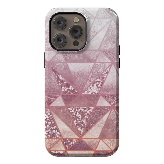 iPhone 14 Pro max StrongFit Pink and rose gold gradient glitter tiles by Oana 