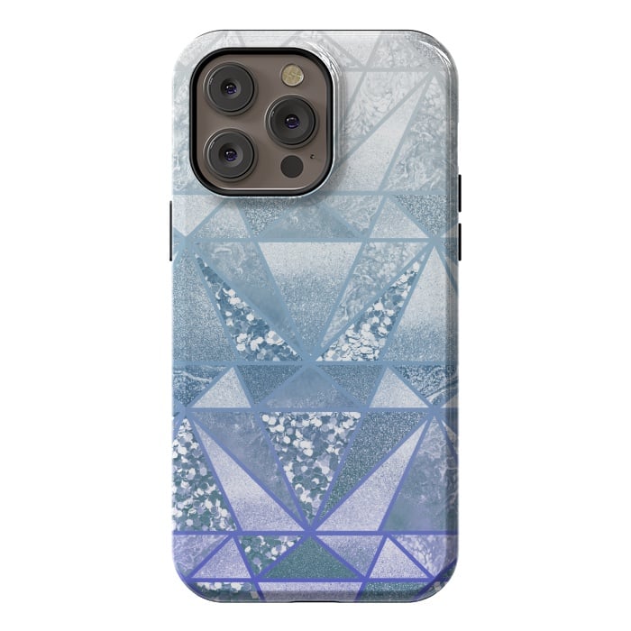 iPhone 14 Pro max StrongFit Faded blue silver glitter mosaic by Oana 