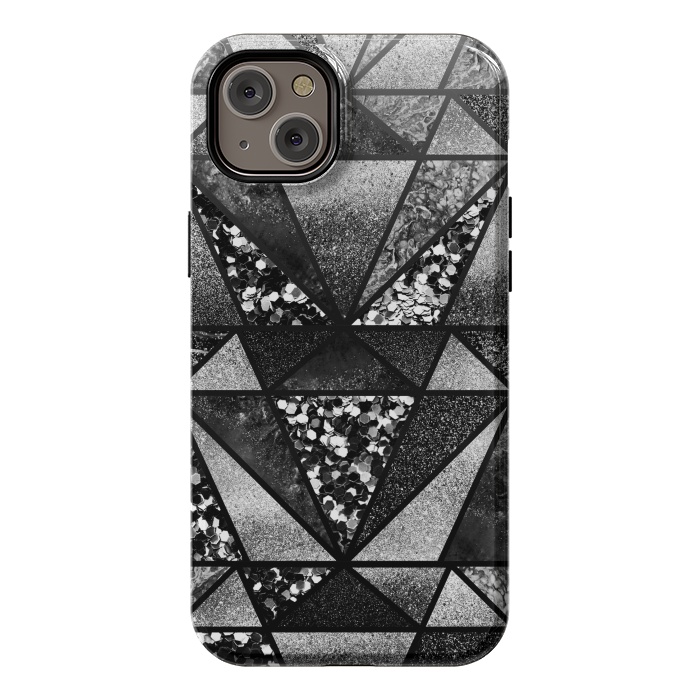 iPhone 14 Plus StrongFit Black and silver glitter sparkle triangles by Oana 