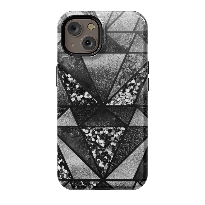 iPhone 14 StrongFit Black and silver glitter sparkle triangles by Oana 