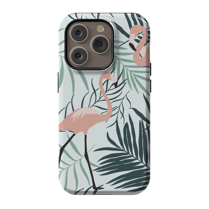 iPhone 14 Pro StrongFit Flamingo Tropical Leaves by ArtPrInk