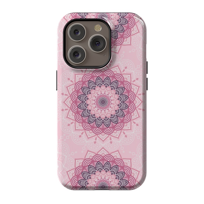iPhone 14 Pro StrongFit Pink white mandalas by Jms