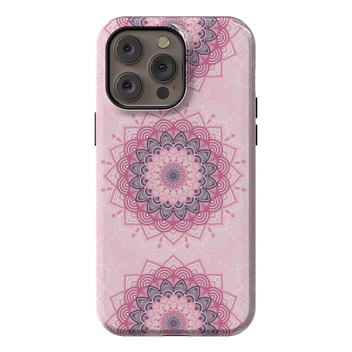 iPhone 14 Pro max StrongFit Pink white mandalas by Jms