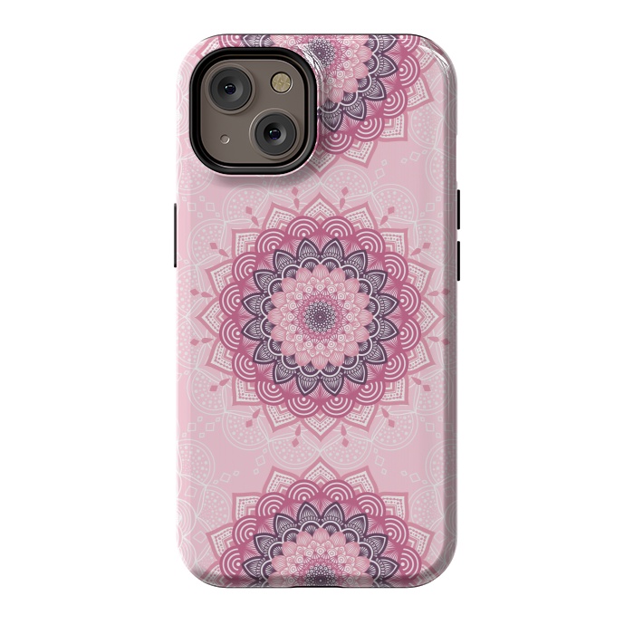 iPhone 14 StrongFit Pink white mandalas by Jms