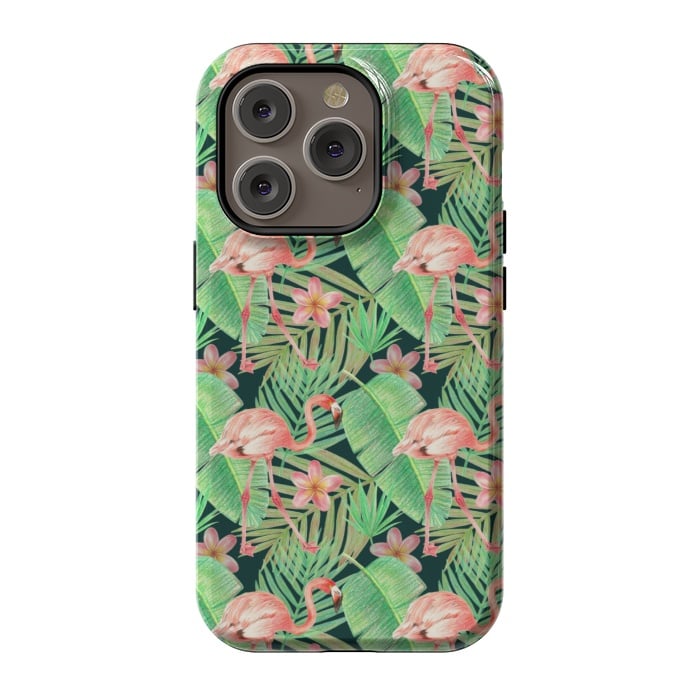 iPhone 14 Pro StrongFit pink flamingo in a jungle by Alena Ganzhela