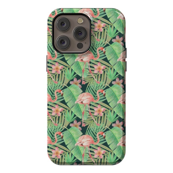 iPhone 14 Pro max StrongFit pink flamingo in a jungle by Alena Ganzhela