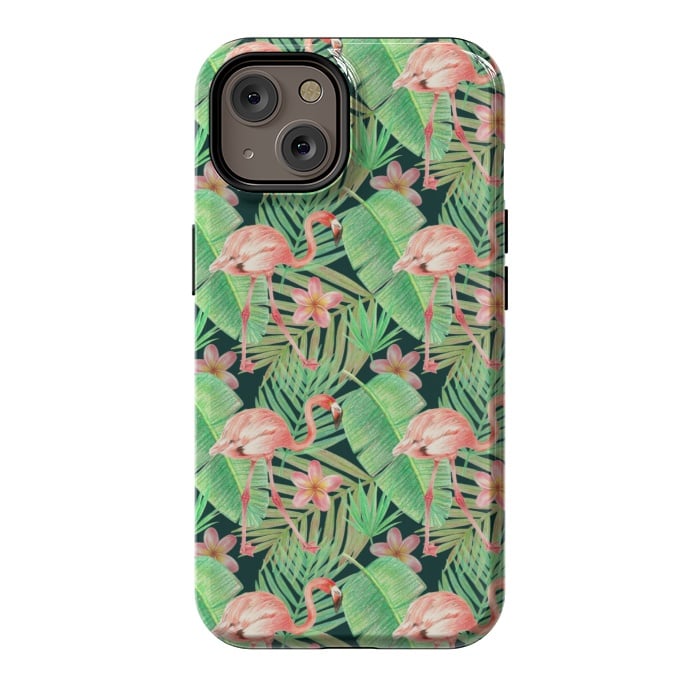 iPhone 14 StrongFit pink flamingo in a jungle by Alena Ganzhela