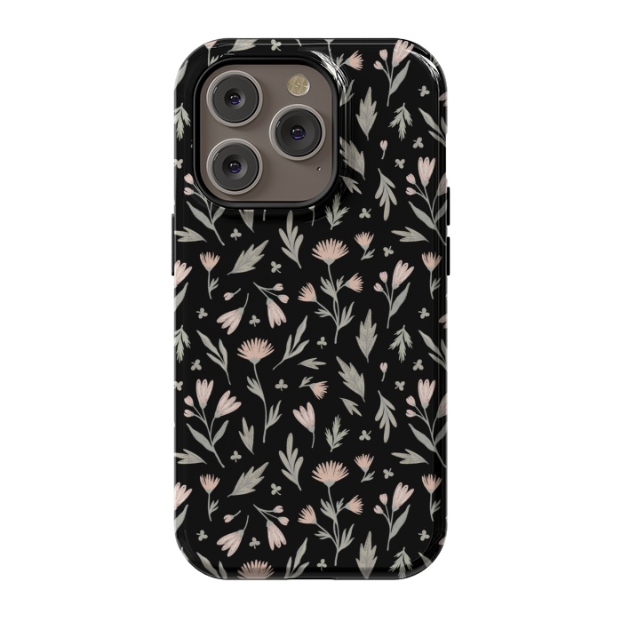 iPhone 14 Pro StrongFit delicate flowers on a black by Alena Ganzhela