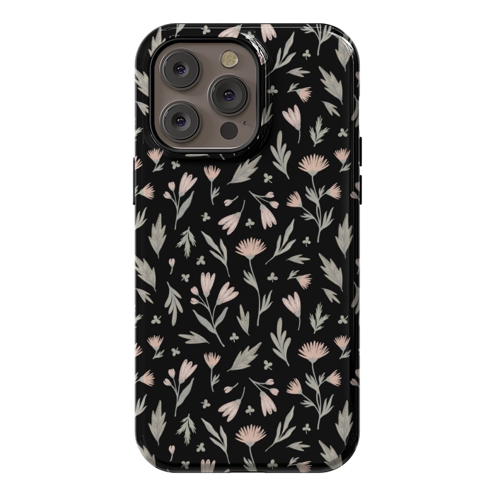 iPhone 14 Pro max StrongFit delicate flowers on a black by Alena Ganzhela