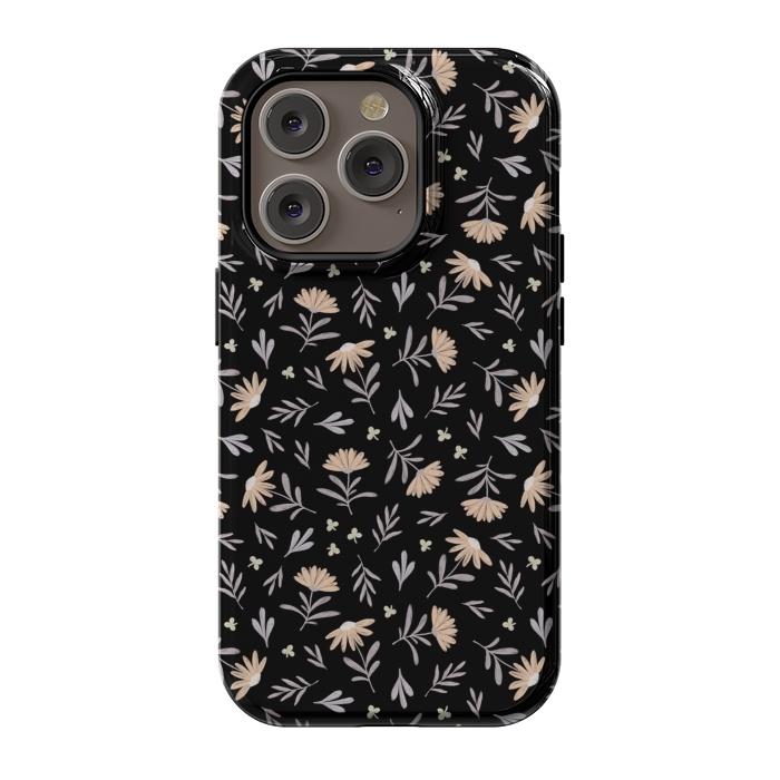 iPhone 14 Pro StrongFit Beige flowers on a black by Alena Ganzhela