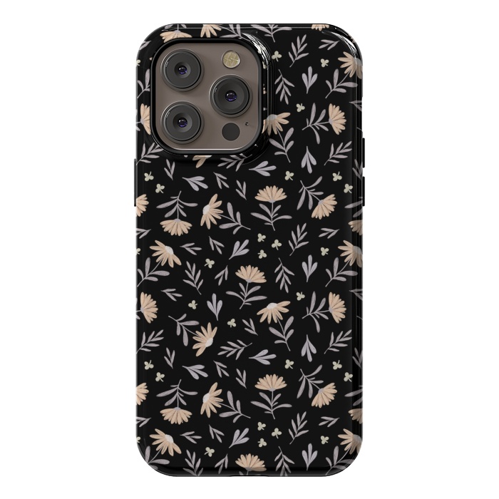 iPhone 14 Pro max StrongFit Beige flowers on a black by Alena Ganzhela