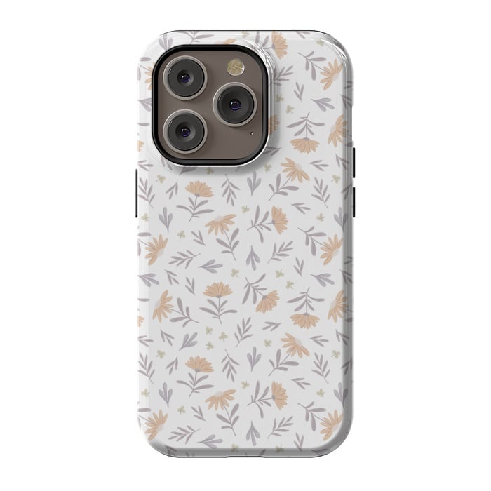 iPhone 14 Pro StrongFit Beige flowers on a white by Alena Ganzhela