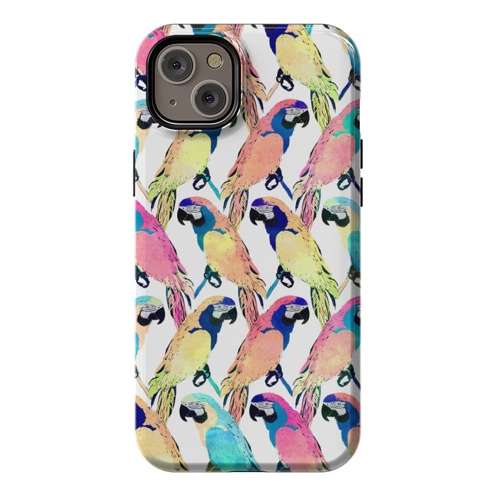iPhone 14 Plus StrongFit Modern Colorful Exotic Parrot Birds Watercolor Paint by InovArts