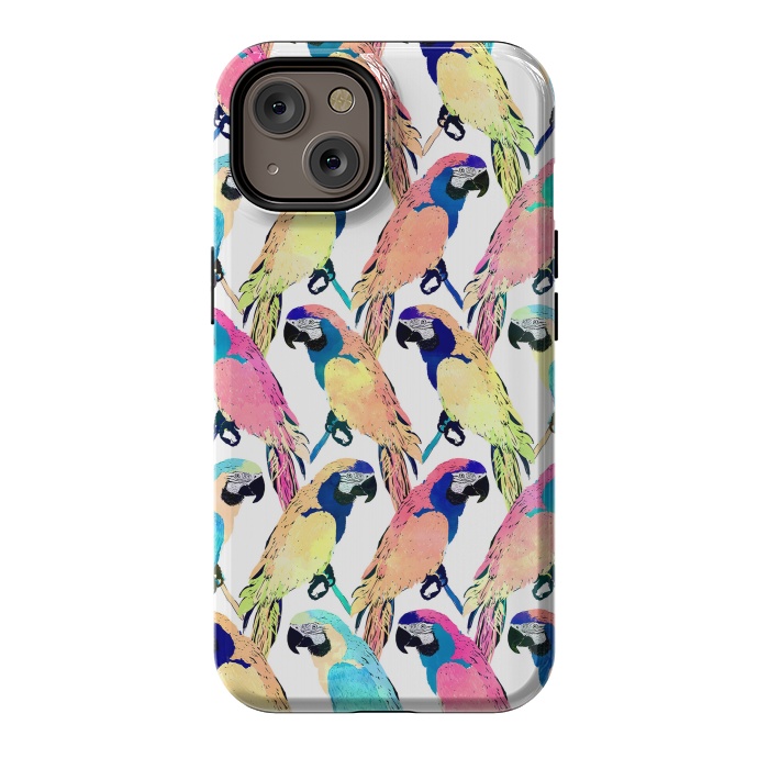 iPhone 14 StrongFit Modern Colorful Exotic Parrot Birds Watercolor Paint by InovArts