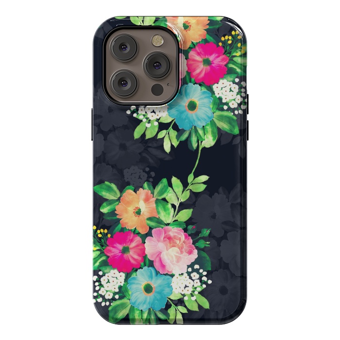 iPhone 14 Pro max StrongFit Watercolor Vintage Roses Floral Dark Blue Design by InovArts