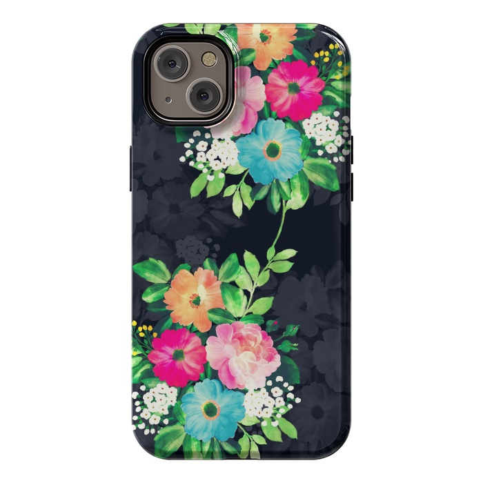 iPhone 14 Plus StrongFit Watercolor Vintage Roses Floral Dark Blue Design by InovArts