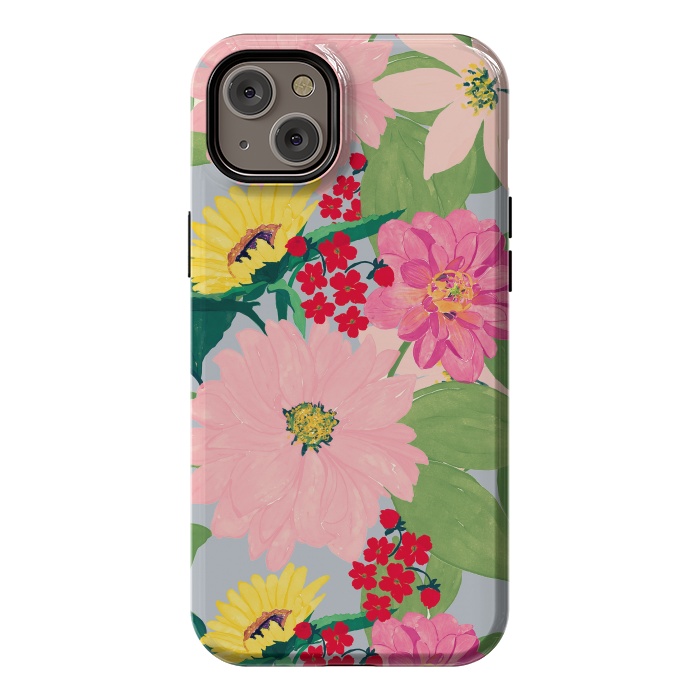 iPhone 14 Plus StrongFit Elegant Watercolor Sunflowers Blush Floral Gray Design by InovArts