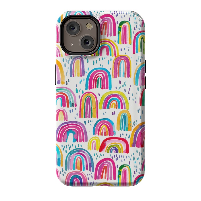 iPhone 14 StrongFit Cute Watercolor Rainbows by Ninola Design
