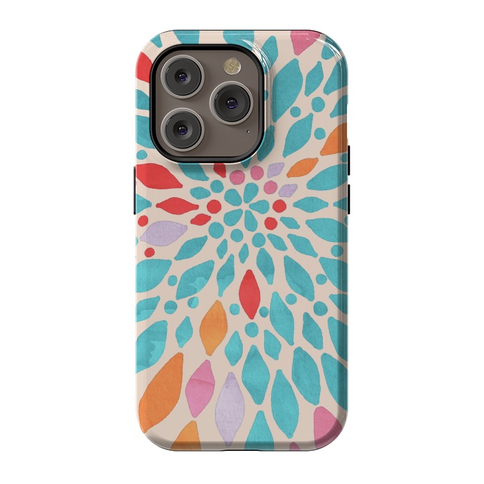 iPhone 14 Pro StrongFit Radiant Dahlia - teal, orange, coral, pink  by Tangerine-Tane