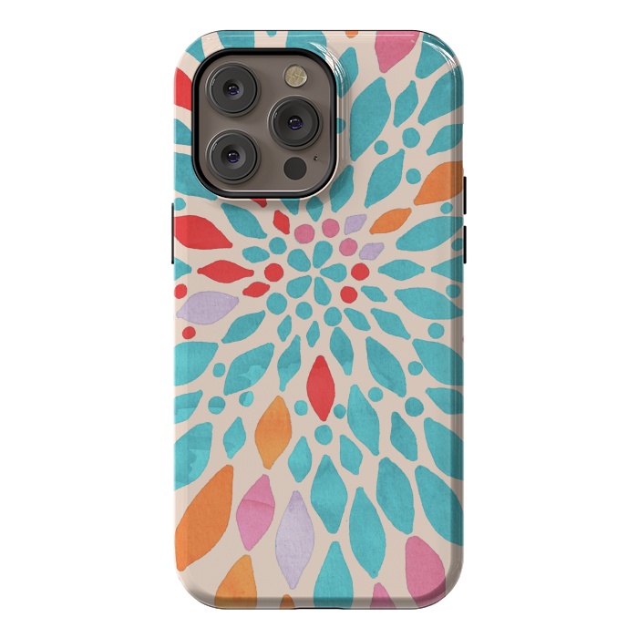 iPhone 14 Pro max StrongFit Radiant Dahlia - teal, orange, coral, pink  by Tangerine-Tane