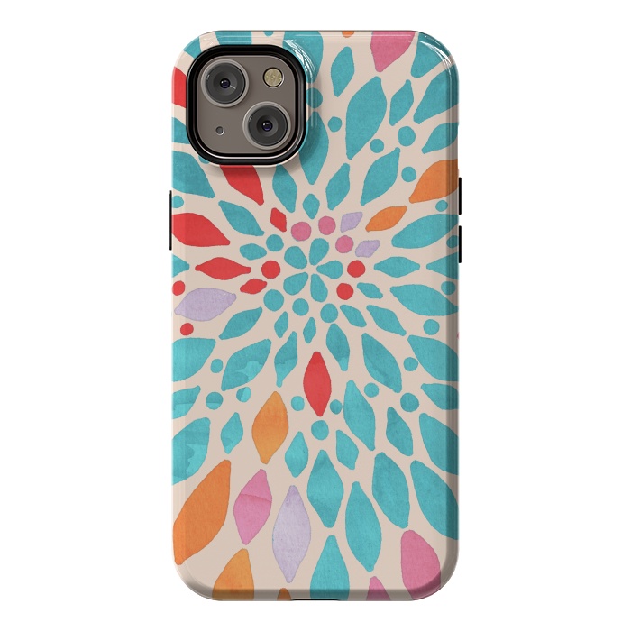 iPhone 14 Plus StrongFit Radiant Dahlia - teal, orange, coral, pink  by Tangerine-Tane