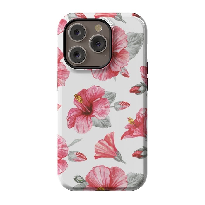 iPhone 14 Pro StrongFit Watercolor hibiscus flowers by Oana 