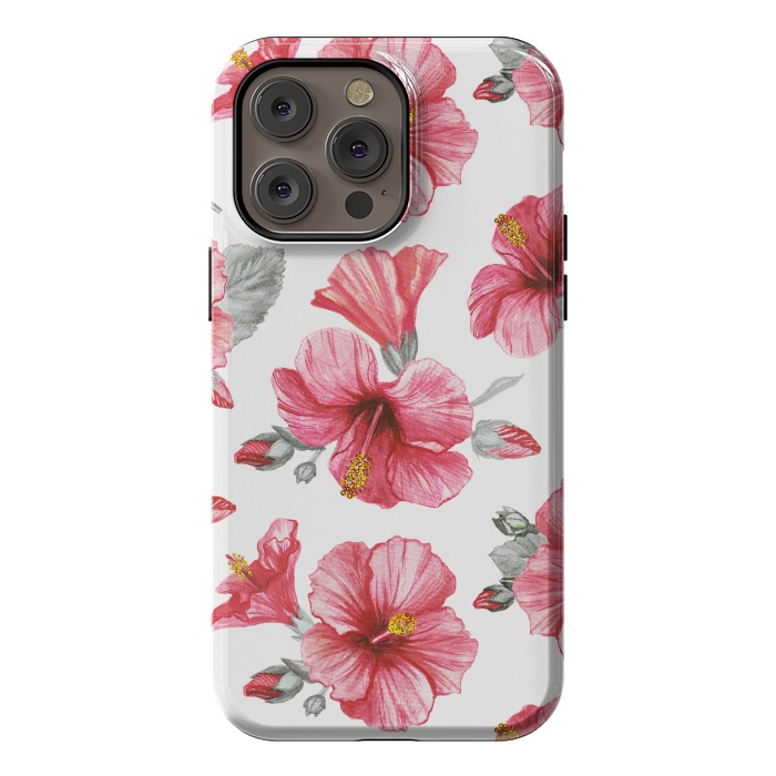 iPhone 14 Pro max StrongFit Watercolor hibiscus flowers by Oana 
