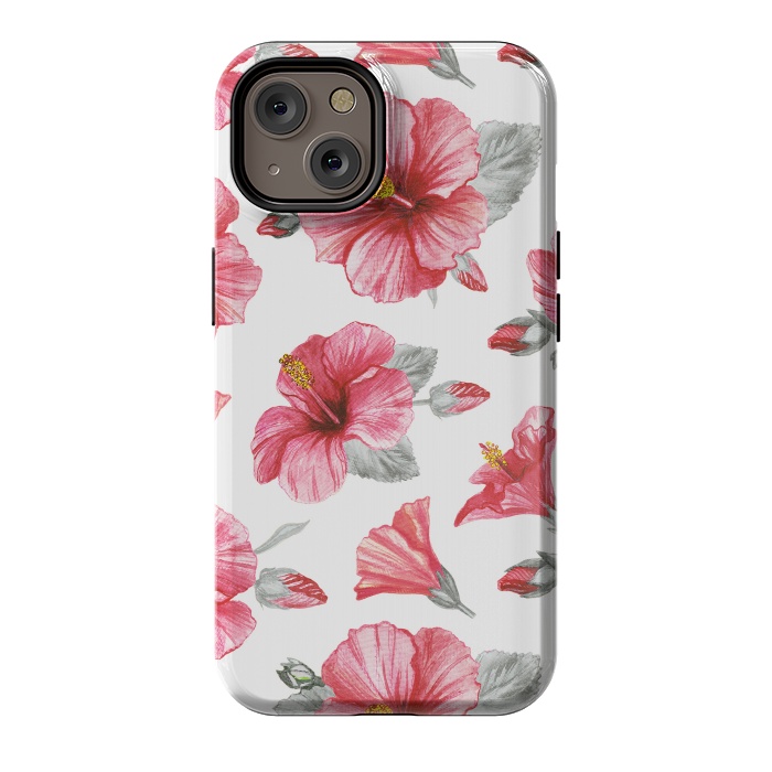 iPhone 14 StrongFit Watercolor hibiscus flowers by Oana 