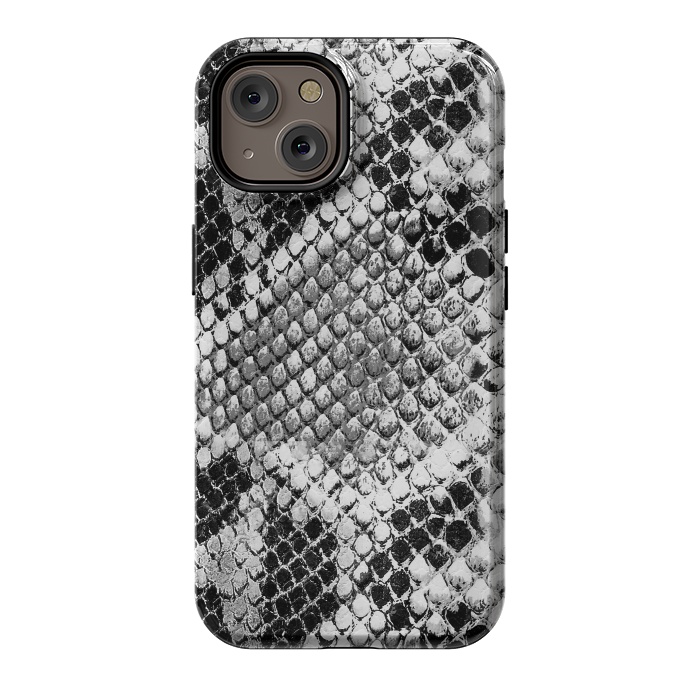 iPhone 14 StrongFit Black and grey grungy snake skin pattern by Oana 